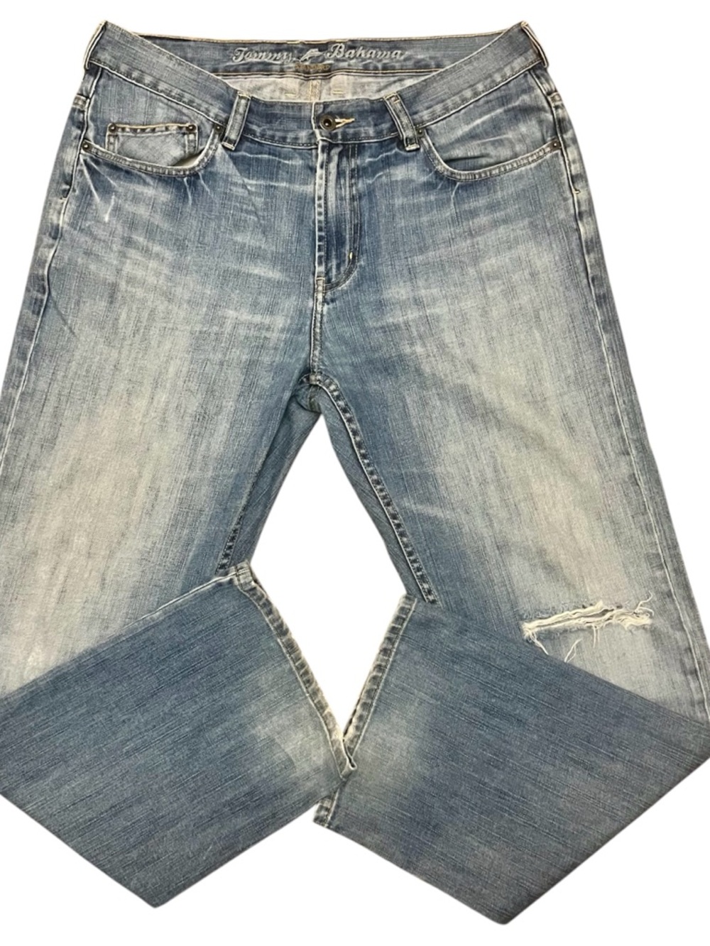 Tommy Bahama Mens Standard Fit Blue Denim Jeans 35x30 Cotton Light Wash Distress